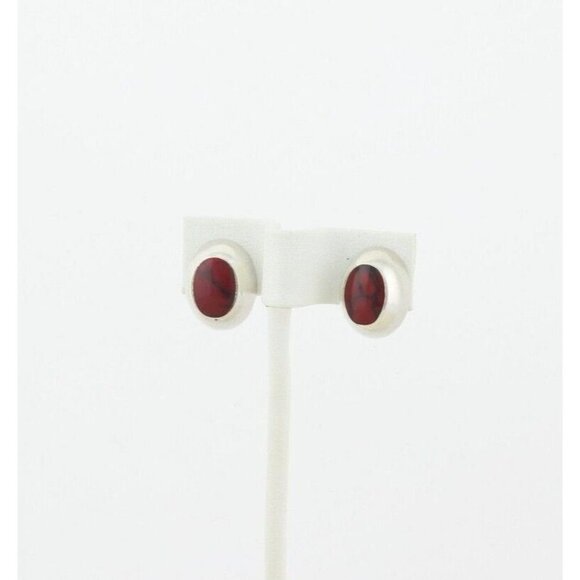 Sterling Silver Red Howlite Earrings Stud Post Earrings - Picture 6 of 8